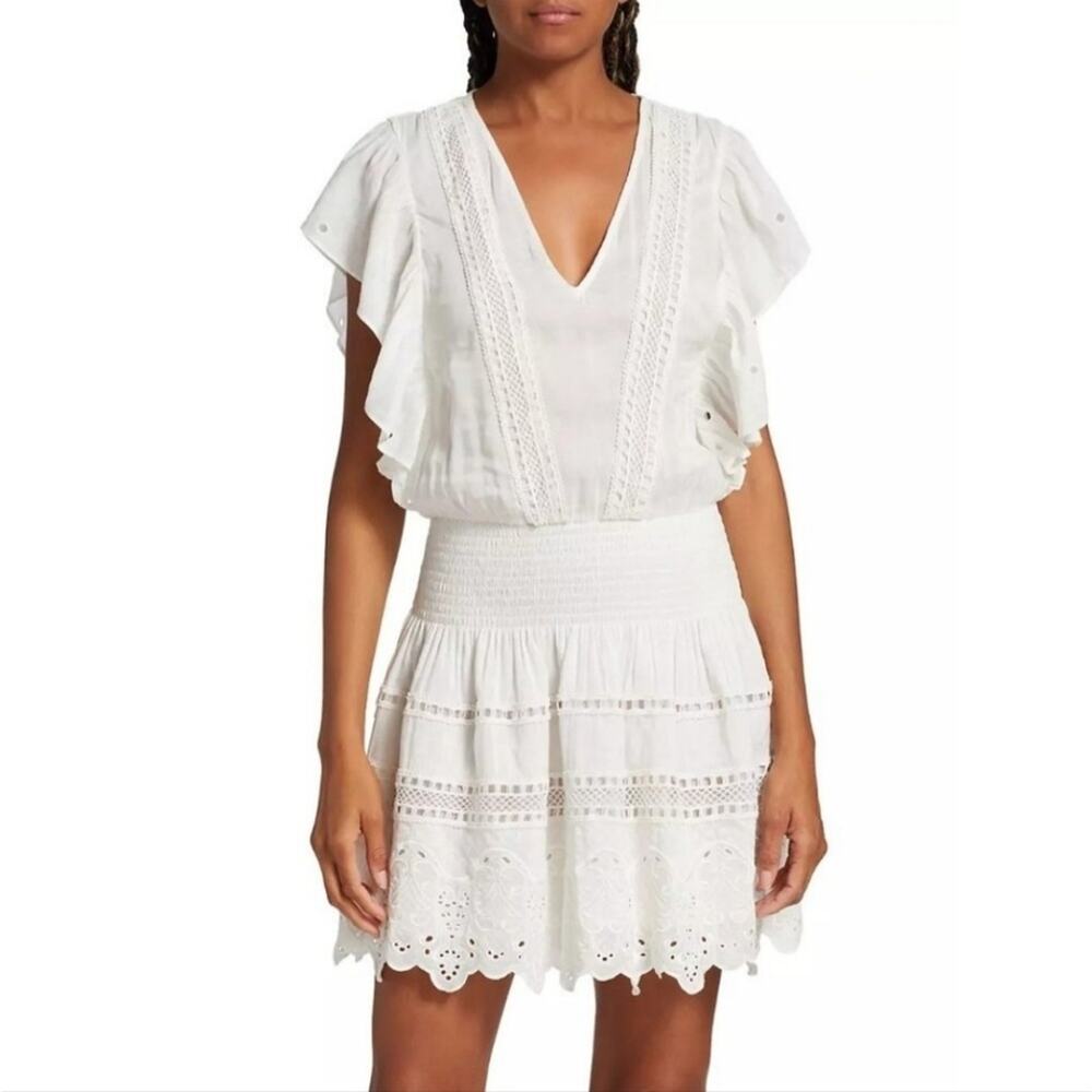 Ramy Brook Ivory Harlow Lace Trim Linen Blend Mini Dress NWT Size X-Small